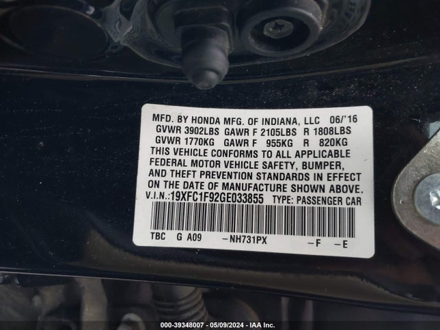 Honda Civic Touring 2016 19XFC1F92GE033855 Image 9