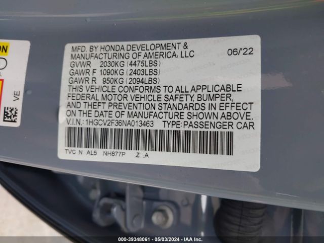 1HGCV2F36NA013463 Honda Accord Sport 2.0t