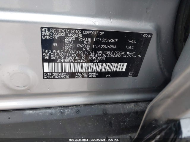 2020 Toyota Rav4 Xse Hybrid მანქანა იყიდება აუქციონზე, vin: JTMEWRFV5LJ044621, აუქციონის ნომერი: 39348084