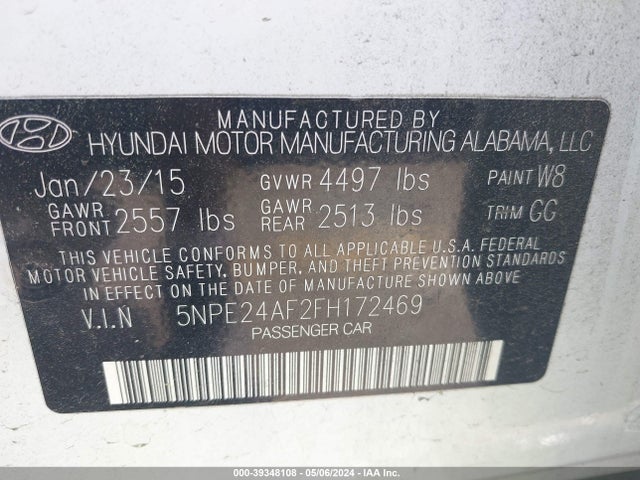 Hyundai SONATA SE 2015 5NPE24AF2FH172469 Image 9