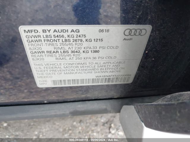 WA1BNAFY7J2200094 Audi Q5 2.0t Premium/2.0t Tech Premium