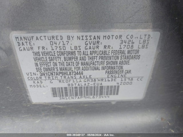 Nissan Versa 1.6 S+ 2017 3N1CN7AP9HL873444 Image 9