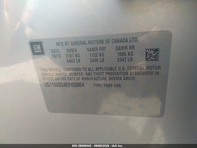 Chevrolet IMPALA 2LZ 2014 2G1155S34E9163864 Image 9