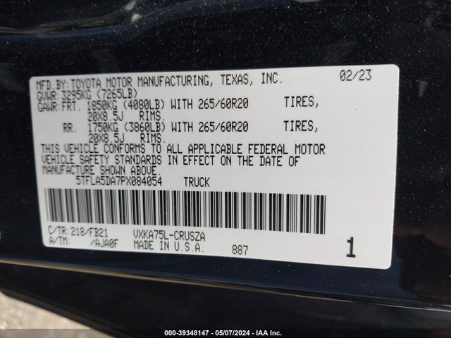 Toyota Tundra Sr5 2023 5TFLA5DA7PX084054 Image 9