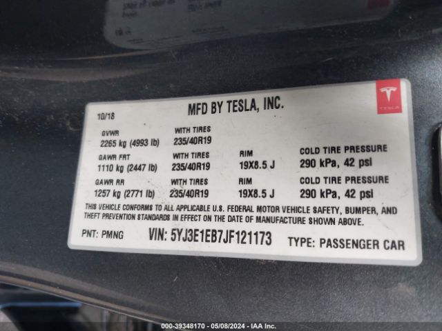 5YJ3E1EB7JF121173 Tesla Model 3 Long Range/performance