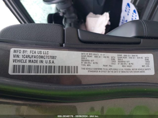 2021 JEEP GRAND CHEROKEE 1C4RJFAG0MC707087 Photo 8