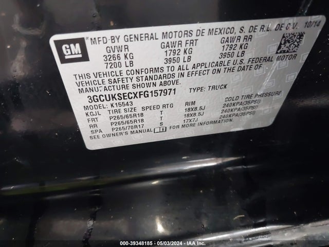 Chevrolet Silverado 1500 2lz 2015 3GCUKSECXFG157971 Image 9
