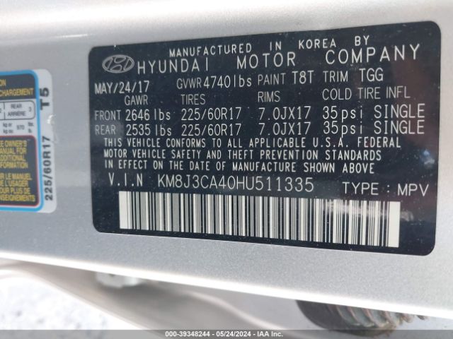 KM8J3CA40HU511335 Hyundai TUCSON SE