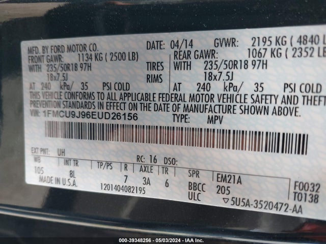 Ford Escape Titanium 2014 1FMCU9J96EUD26156 Image 9