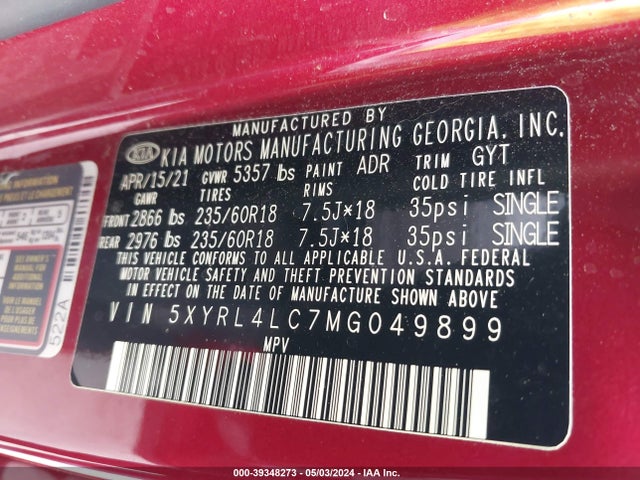 KIA SORENTO S 2021 5XYRL4LC7MG049899 Image 9