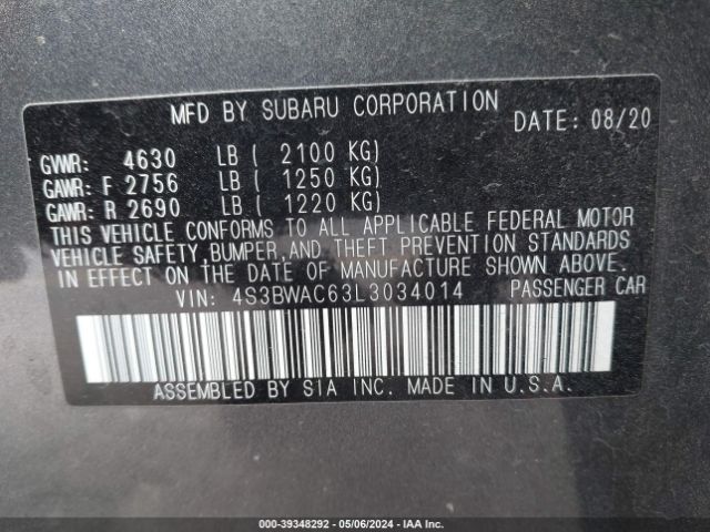 4S3BWAC63L3034014 Subaru Legacy Premium