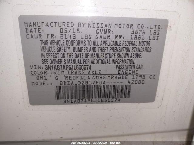 Nissan SENTRA SV 2018 3N1AB7AP6JL650574 Image 9
