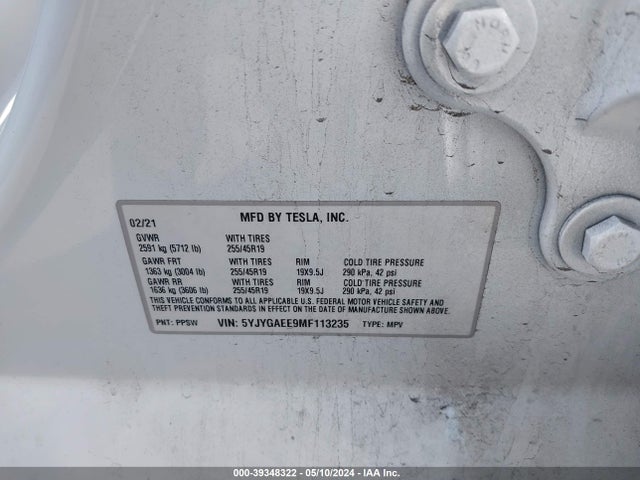 5YJYGAEE9MF113235 Tesla Model Y Long Range Dual Motor All-wheel Drive
