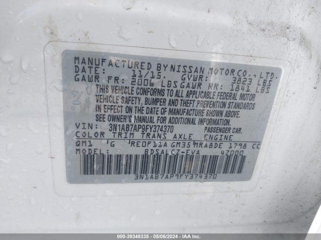 Nissan SENTRA S 2015 3N1AB7AP9FY374370 Image 9