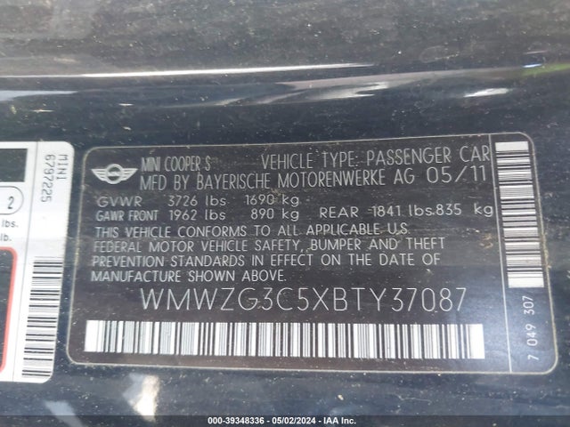 2011 MINI COOPER S CLUBMAN WMWZG3C5XBTY37087 Photo 8