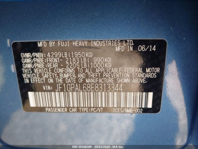 JF1GPAL68E8313344 Subaru Impreza 2.0i Sport Premium