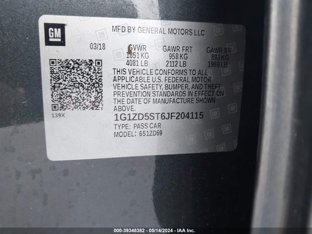 Chevrolet MALIBU LT 2018 1G1ZD5ST6JF204115 Image 9