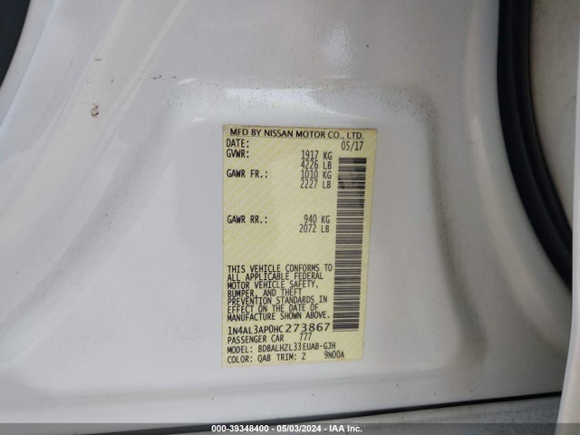 Nissan Altima 2.5 Sr 2017 1N4AL3AP0HC273867 Image 9
