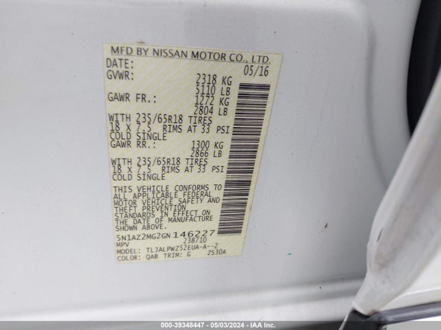 Nissan MURANO S 2016 5N1AZ2MG2GN146227 Image 9