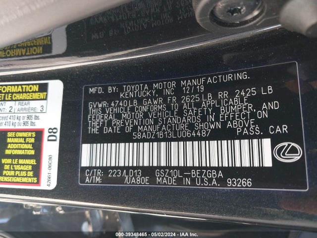 Lexus ES 350 2020 58ADZ1B13LU064487 Image 9
