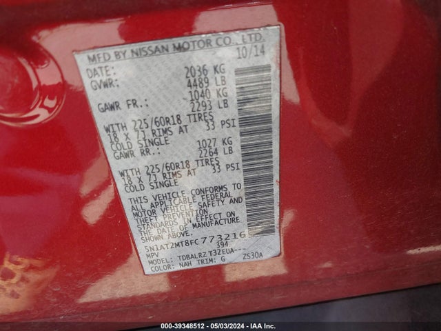 Nissan Rogue Sl 2015 5N1AT2MT8FC773216 Image 9