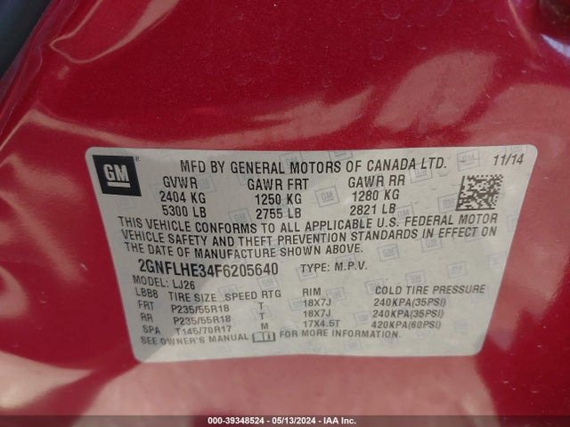 Chevrolet Equinox Ltz 2015 2GNFLHE34F6205640 Image 9