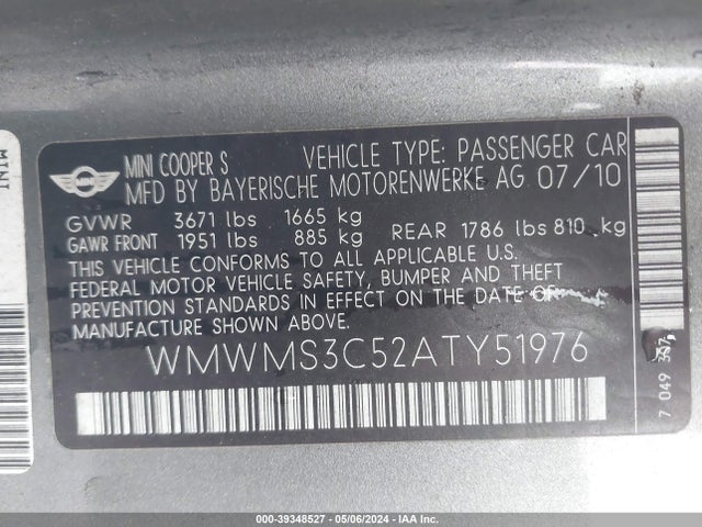 2010 MINI COOPER S WMWMS3C52ATY51976 Photo 8