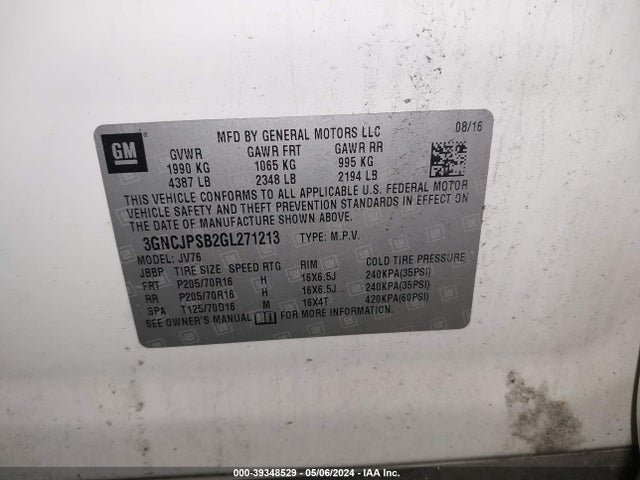 Chevrolet Trax Lt 2016 3GNCJPSB2GL271213 Image 9