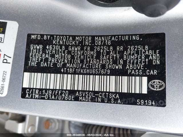 Toyota CAMRY SE 2017 4T1BF1FK6HU657679 Image 8