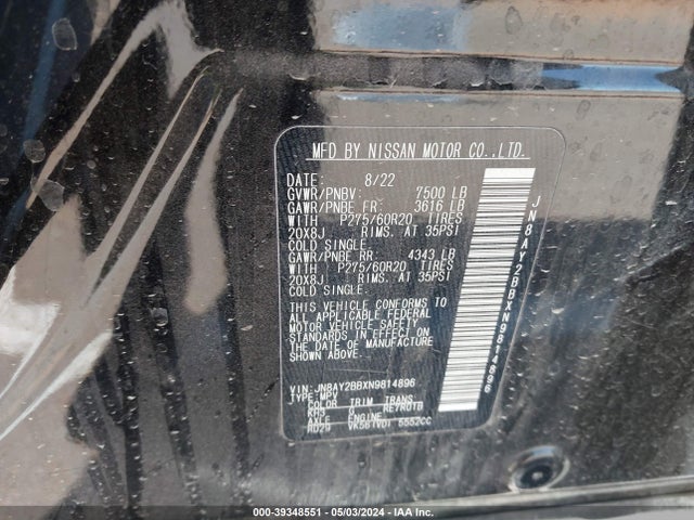 Nissan Armada Sl 4wd 2022 JN8AY2BBXN9814896 Image 9