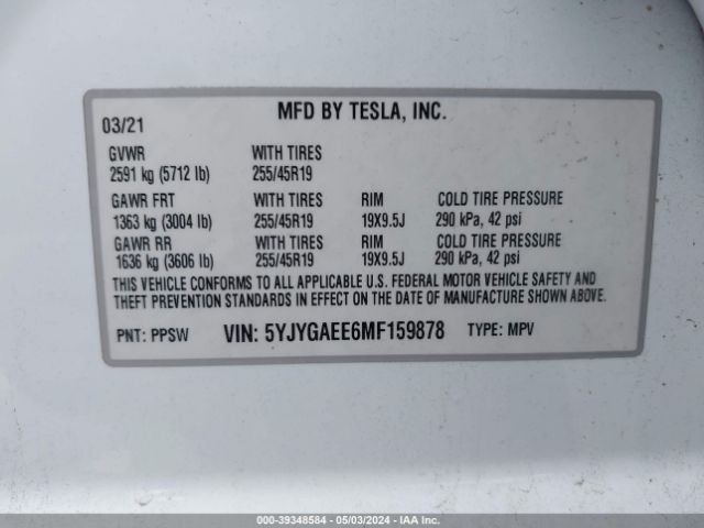 5YJYGAEE6MF159878 Tesla Model Y Long Range Dual Motor All-wheel Drive