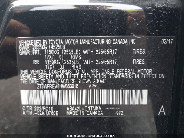 Toyota Rav4 Xle 2017 2T3WFREV8HW353918 Image 9
