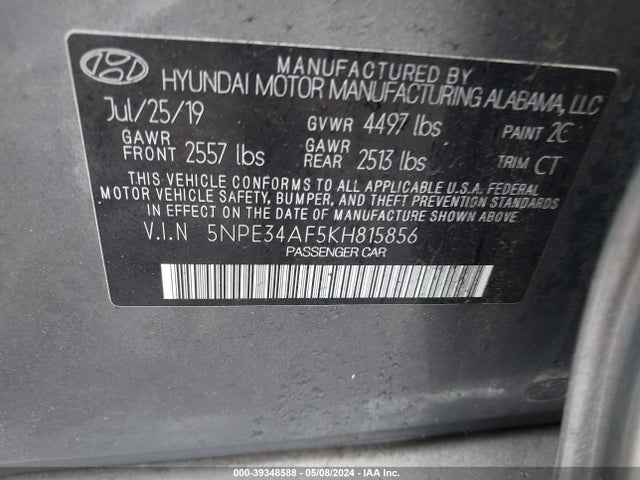 Hyundai SONATA SEL 2019 5NPE34AF5KH815856 Image 9