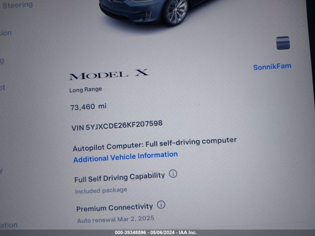Tesla Model X 100d/75d/long Range/standard Range 2019 5YJXCDE26KF207598 Image 15