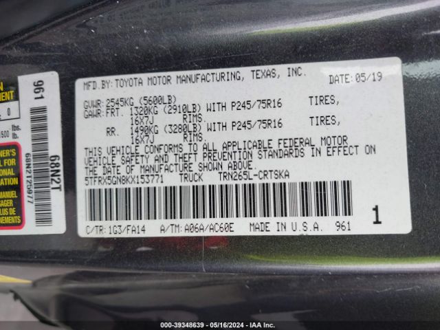 5TFRX5GN8KX153771 Toyota Tacoma Sr