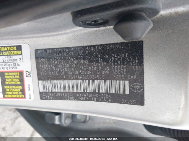 Toyota CAMRY SE 2020 4T1G11AK0LU337519 Image 9