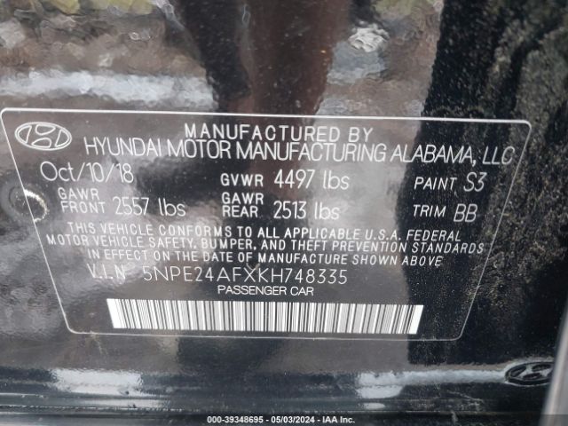 5NPE24AFXKH748335 Hyundai SONATA SE