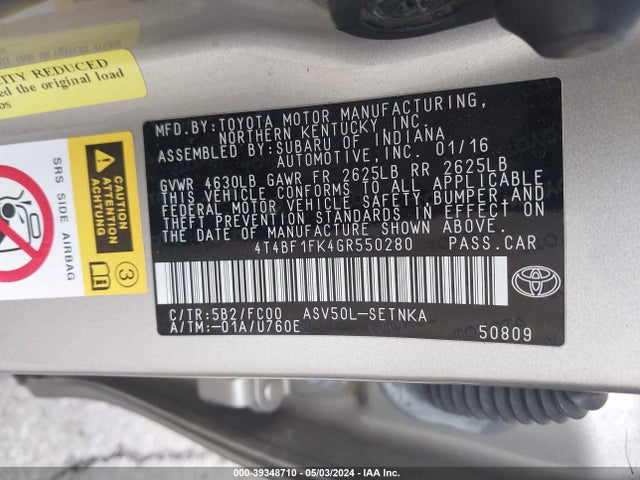 Toyota CAMRY LE 2016 4T4BF1FK4GR550280 Image 9