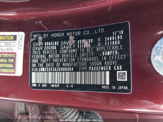 JHMZC5F34JC006864 Honda Clarity Plug-in Hybrid Touring