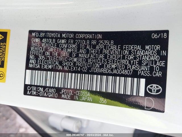 Toyota Mirai 2018 JTDBVRBD6JA004807 Image 9