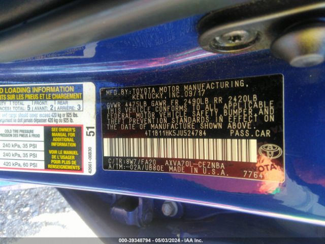 4T1B11HK5JU524784 Toyota CAMRY LE