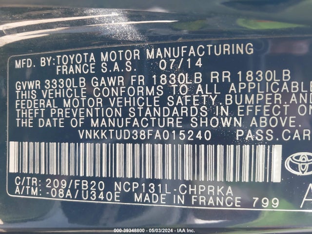 Toyota YARIS LE 2015 VNKKTUD38FA015240 Image 9