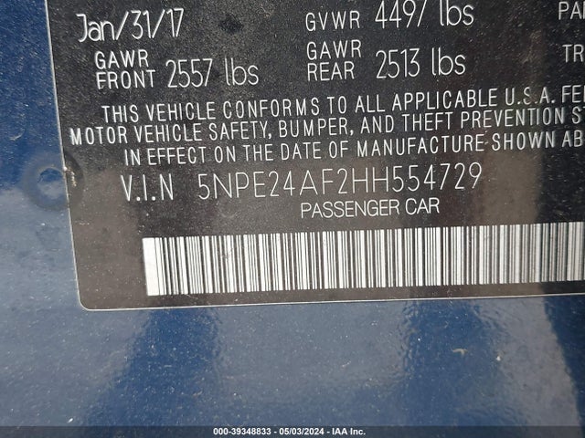 Hyundai SONATA SE 2017 5NPE24AF2HH554729 Image 9
