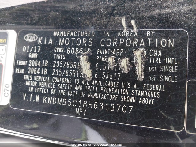 KIA SEDONA LX 2017 KNDMB5C18H6313707 Image 9
