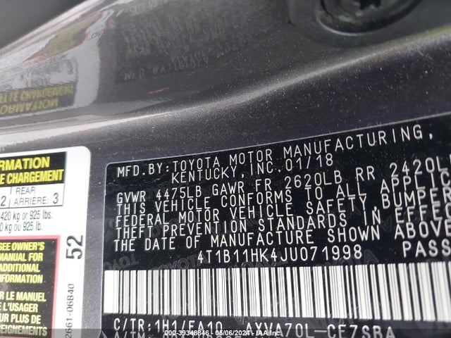 Toyota CAMRY SE 2018 4T1B11HK4JU071998 Image 9