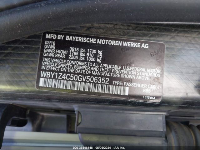 WBY1Z4C50GV506352 BMW I3 Base W/range Extender