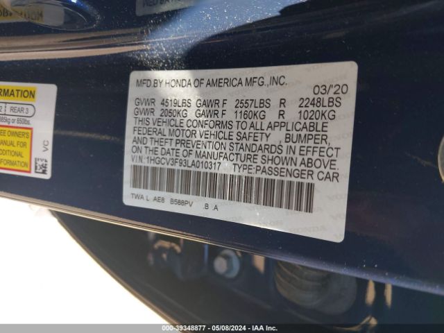 1HGCV3F93LA010317 Honda Accord Hybrid Touring