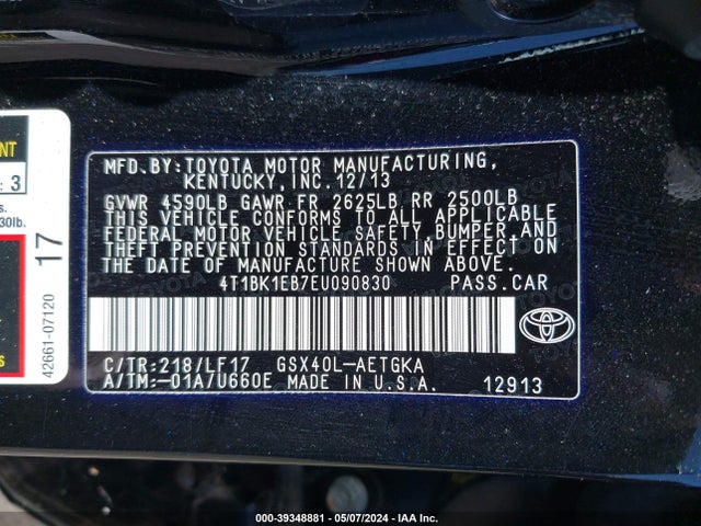 Toyota Avalon Xle Premium 2014 4T1BK1EB7EU090830 Image 9