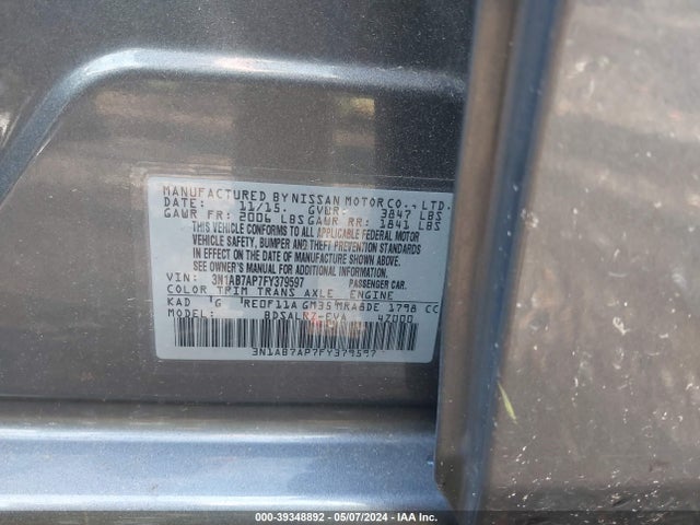 Nissan SENTRA SR 2015 3N1AB7AP7FY379597 Image 9