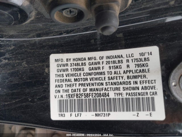 Honda Civic Lx 2015 19XFB2F58FE208484 Image 9